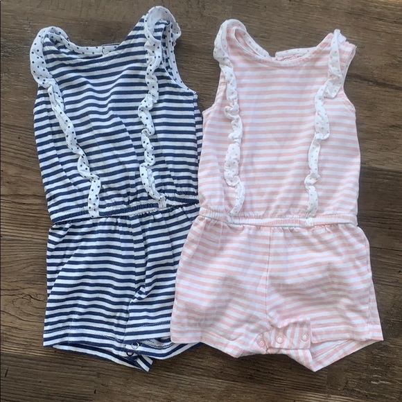 Carter's Other - Striped Jersey Rompers ~ Blush & Navy